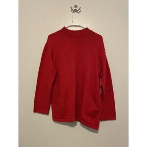 Pure Jill Size M Petite Red Sweater Cotton Blend Mock Neck Pockets Long Sleeves